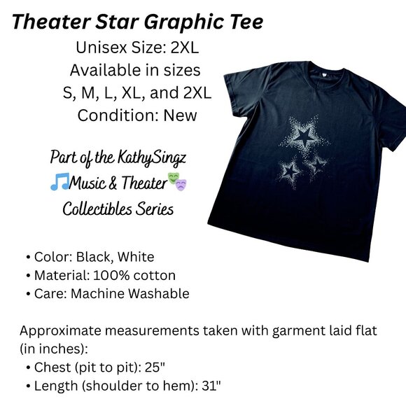 Theater Star Graphic T Shirt Size 2XL Black Cotton Short Sleeve Top - Picture 8 of 9
